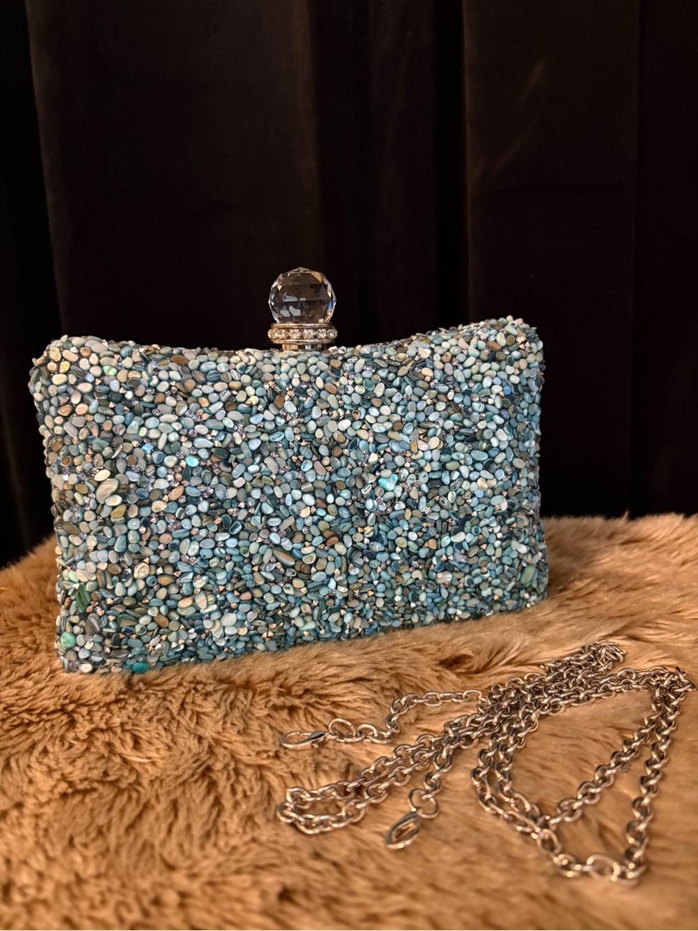 Beaded Aqua Crystal Clutch Bag NEW.